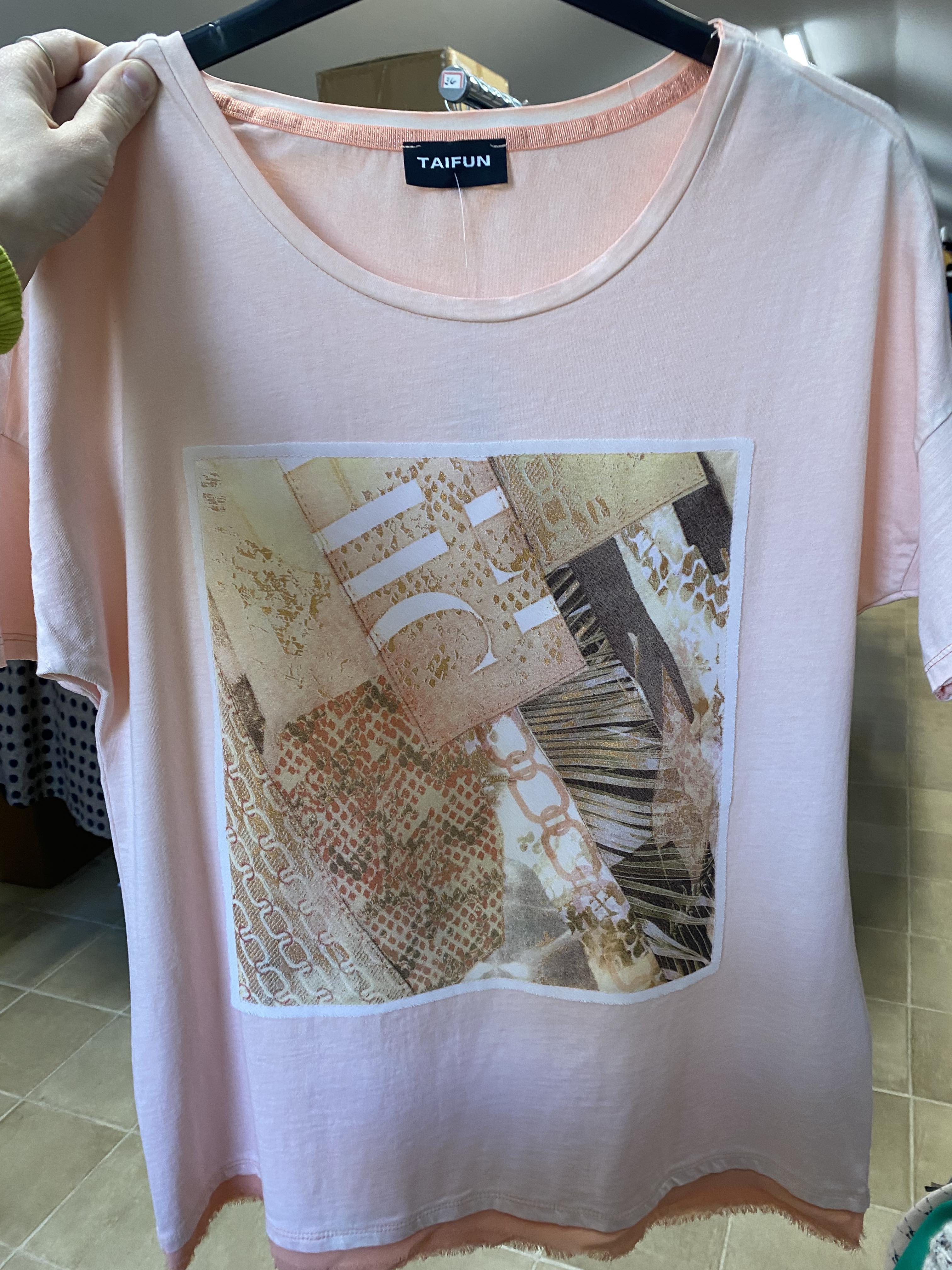 TAIFUN T-SHIRT MANCHE COURTE COL ROND SAUMON DEVANT IMPRIM�