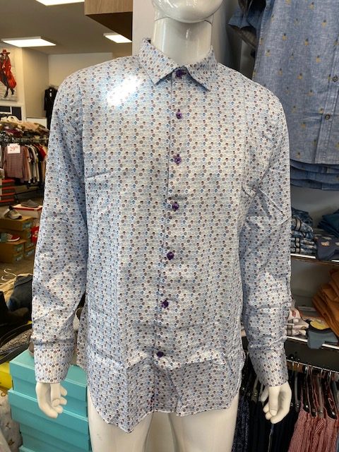 MR. SMITH CHEMISE MANCHE LONGUE GRISE IMPRIME MARINE