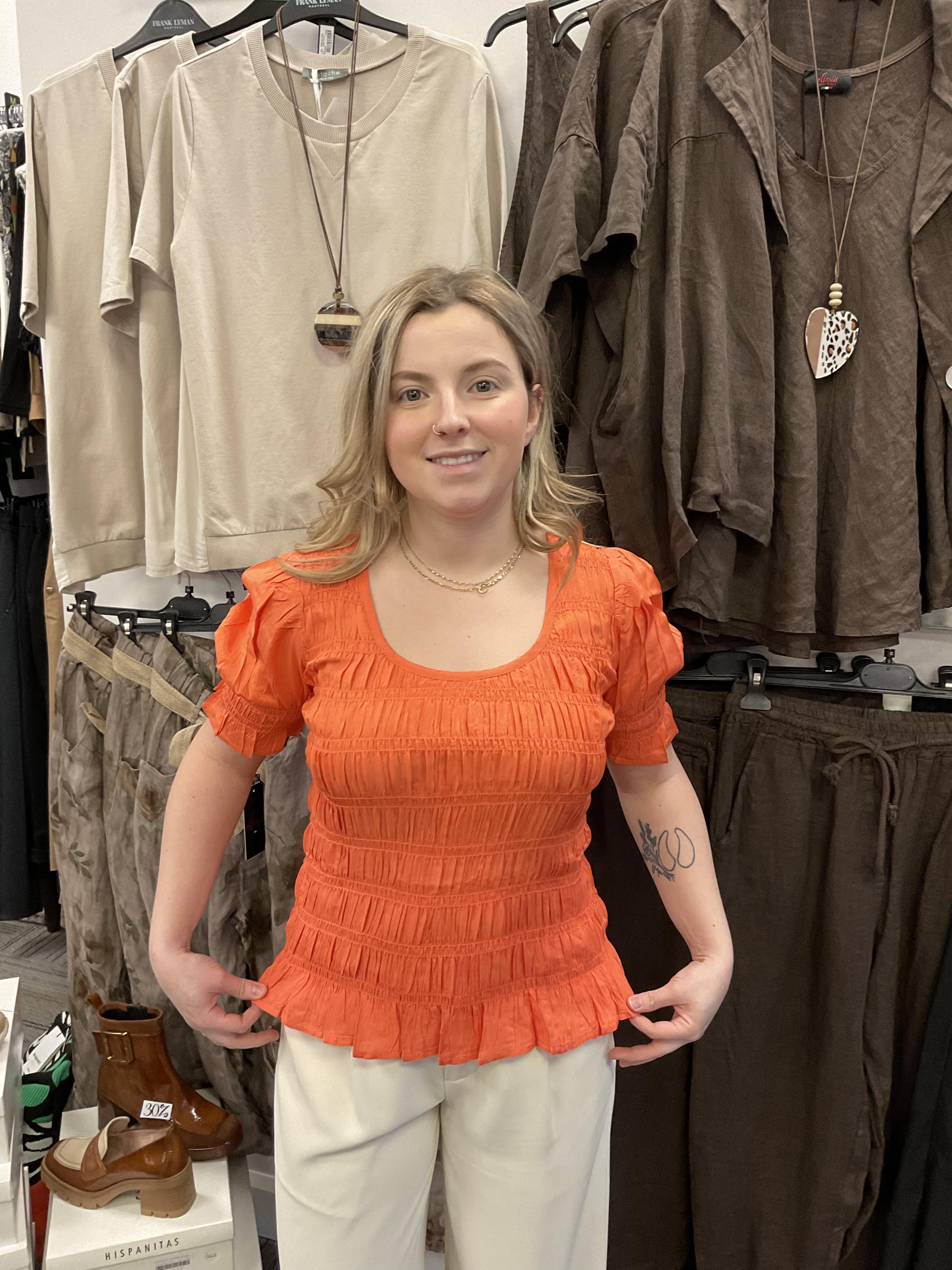 CREAM HENVA BLOUSE MANCHE COURTE NID D'ABEILLE