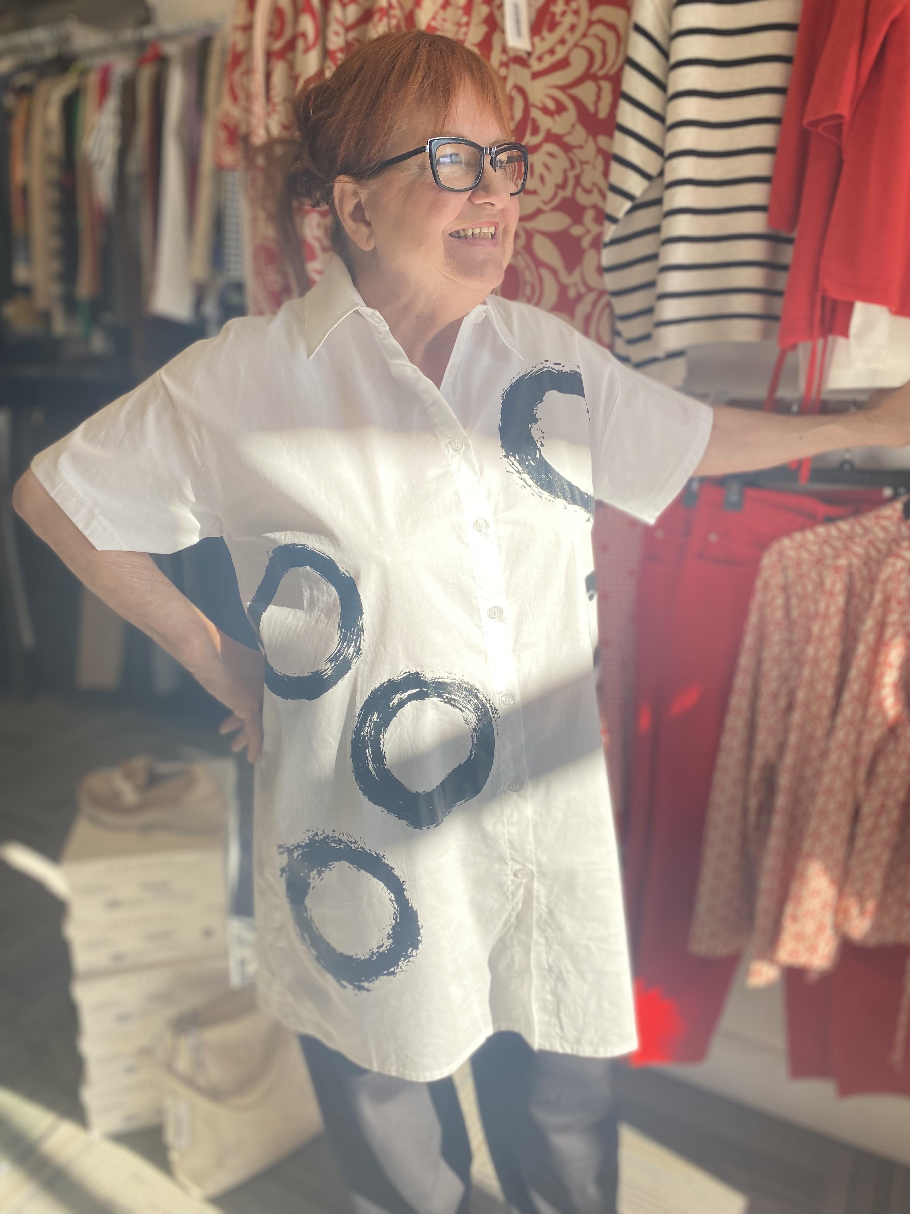 Paolo tricot tunique chemisier blanc avec cercle noir
