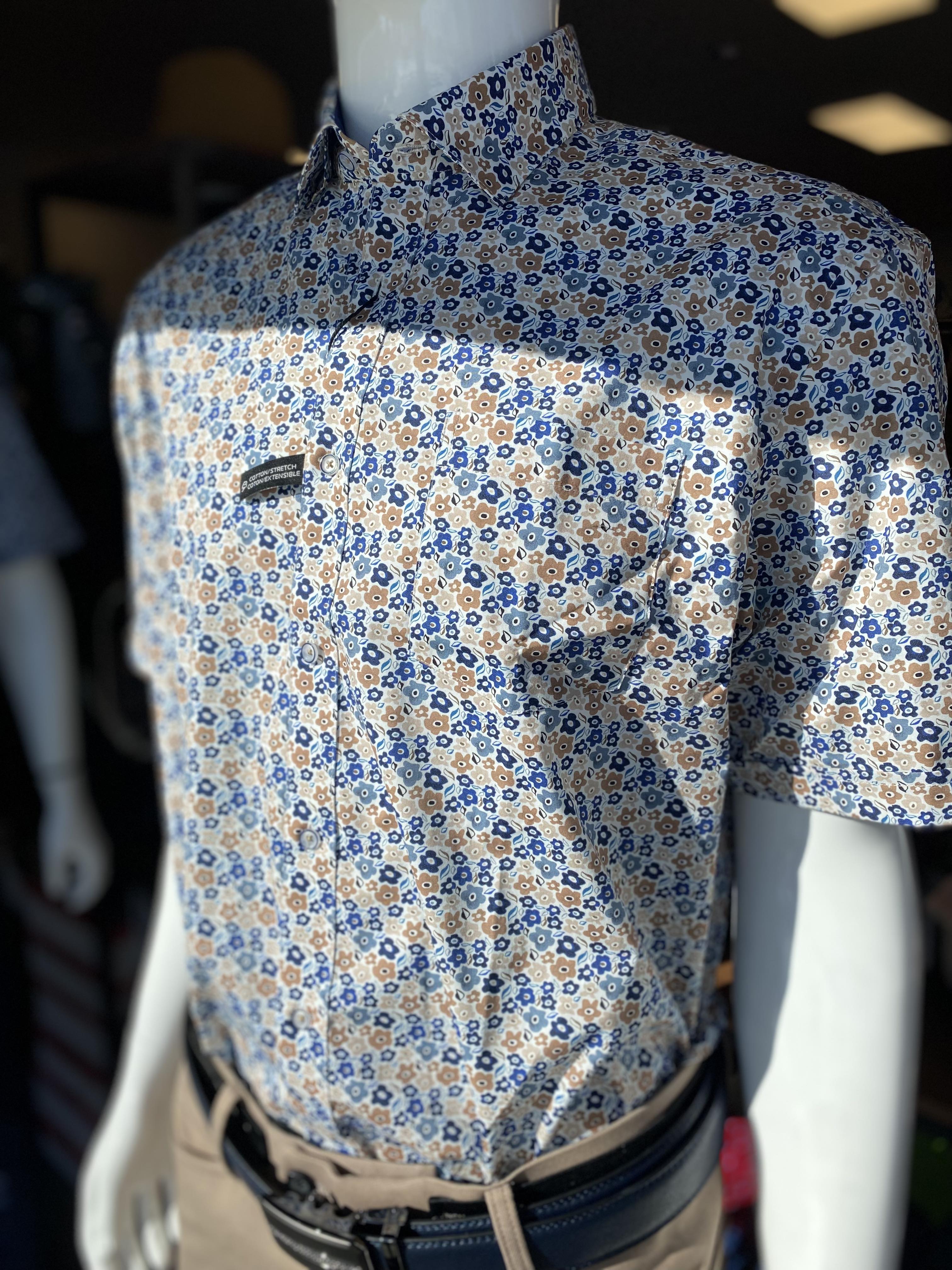 Modango chemise manche courte fleuri marine brun
