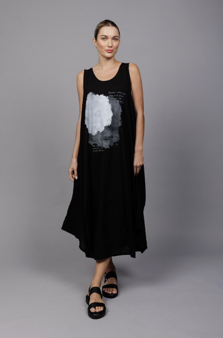 Paolo tricot robe sans manche noir motif gris