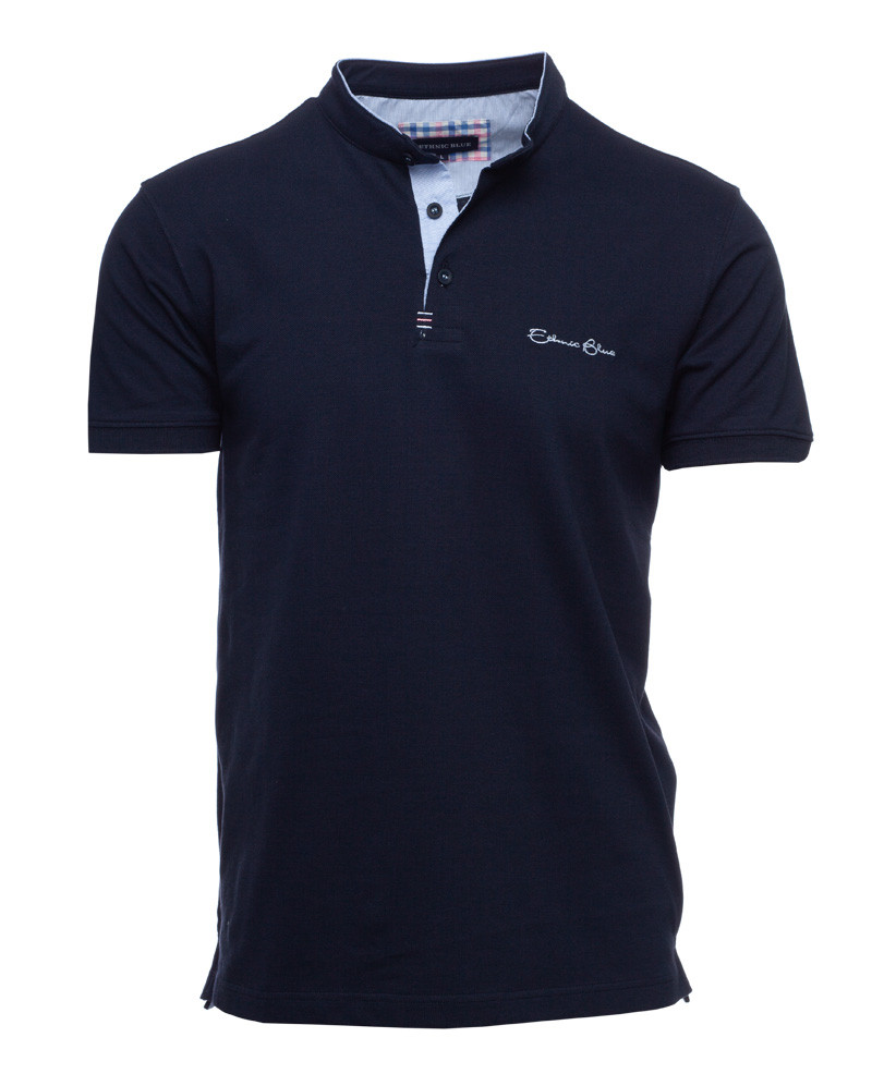Ethnic blue t-shirt marine boutons au cou