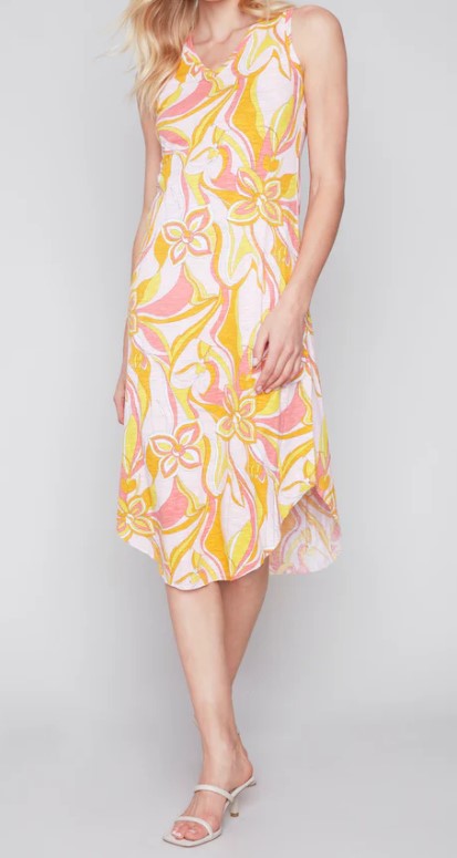 Charlie b robe sans manche col v printed sorbet