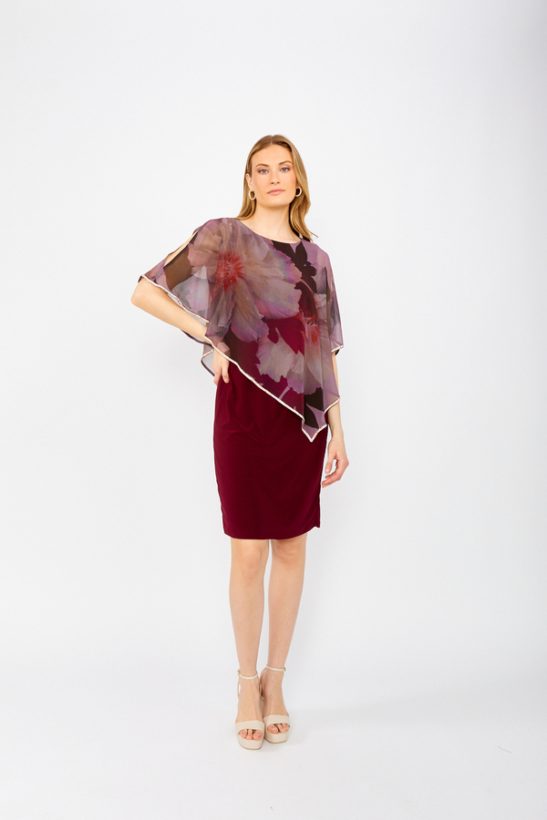 Frank lyman robe avec cape fleuri bourgogne