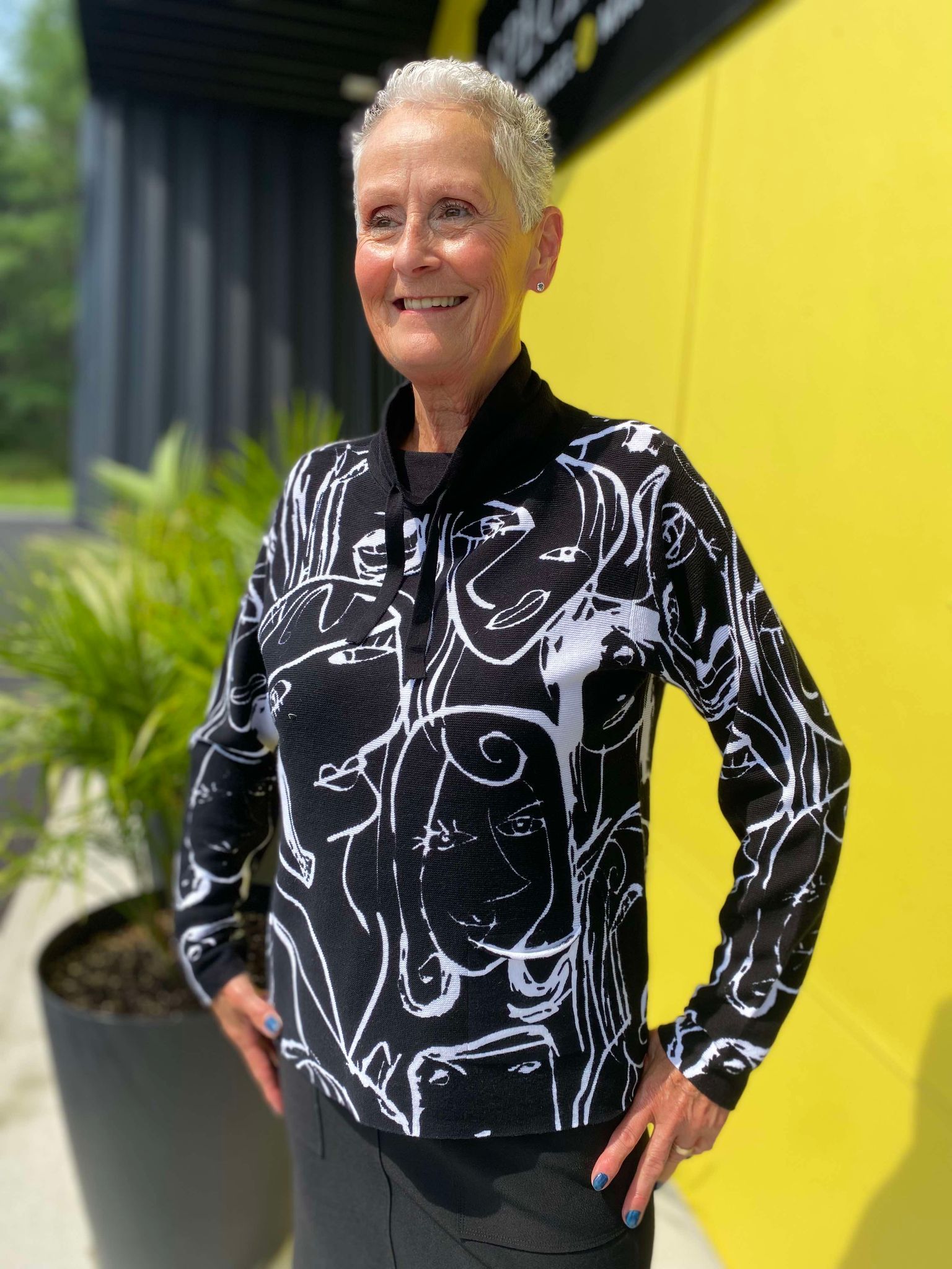 CHARLIE B sweater printed ottoman stit faces