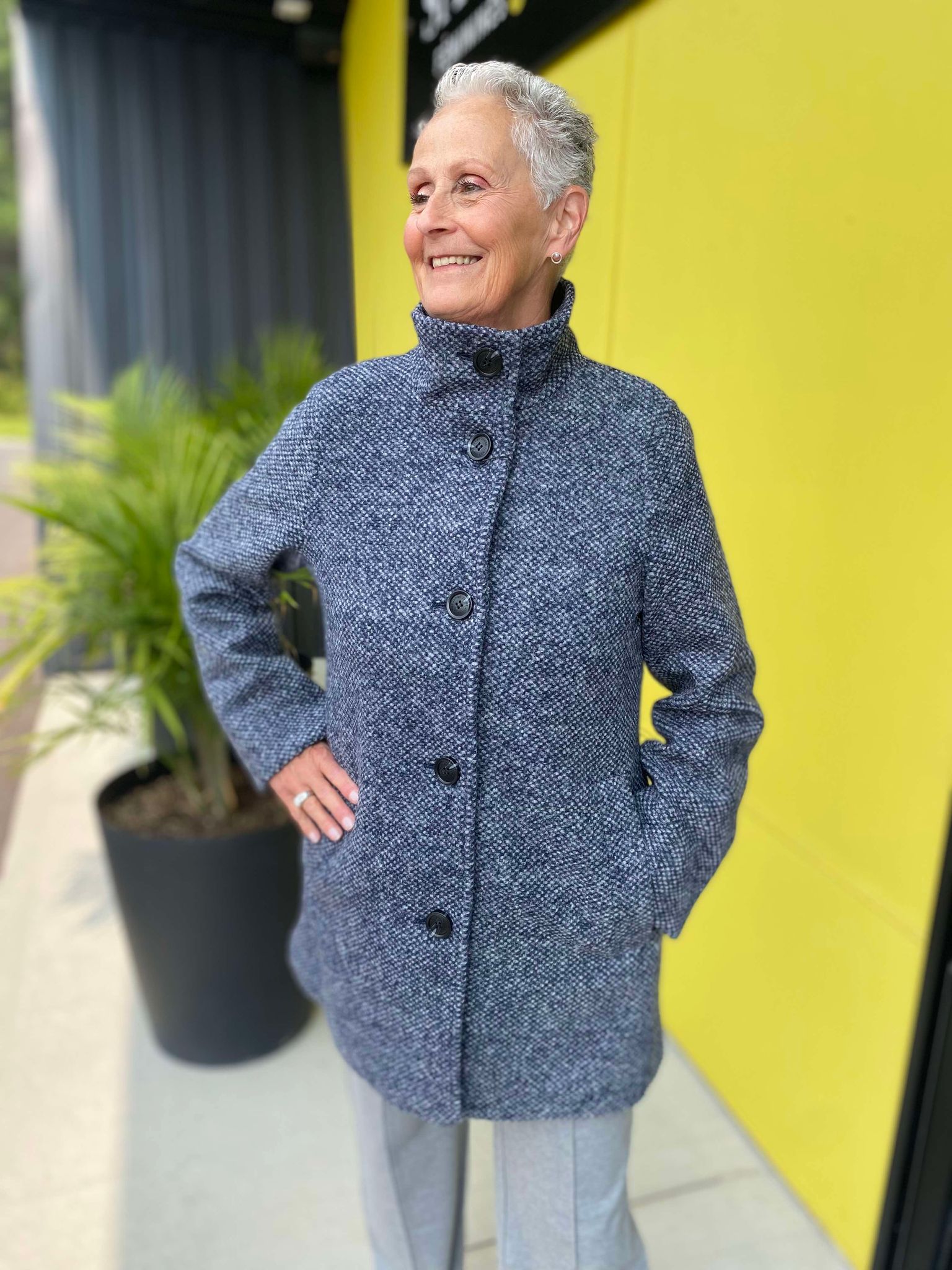 JUNGE manteau bleu blanc laine