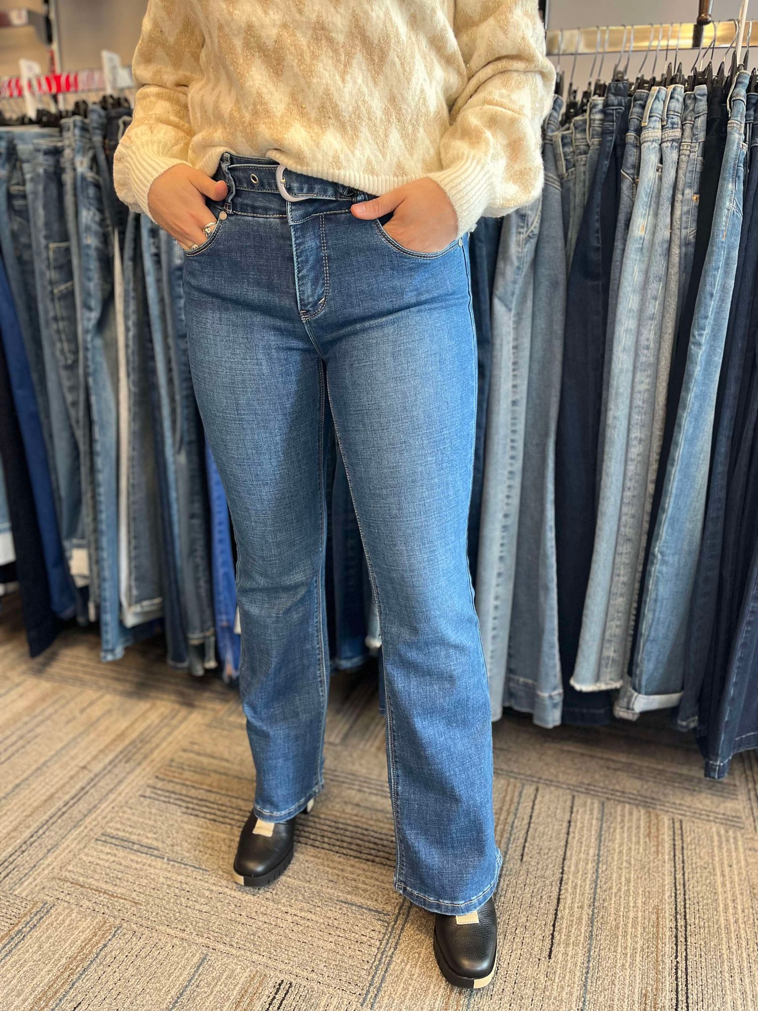 LOIS FEMME jeans handblast medium stonewash ceinture