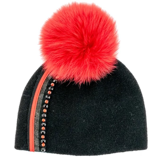 MITCHIES tuque rouge tricot rayure et crystaux