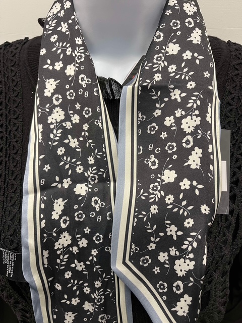 Di Firenze Foulard étroit imitation soie noir fleuri