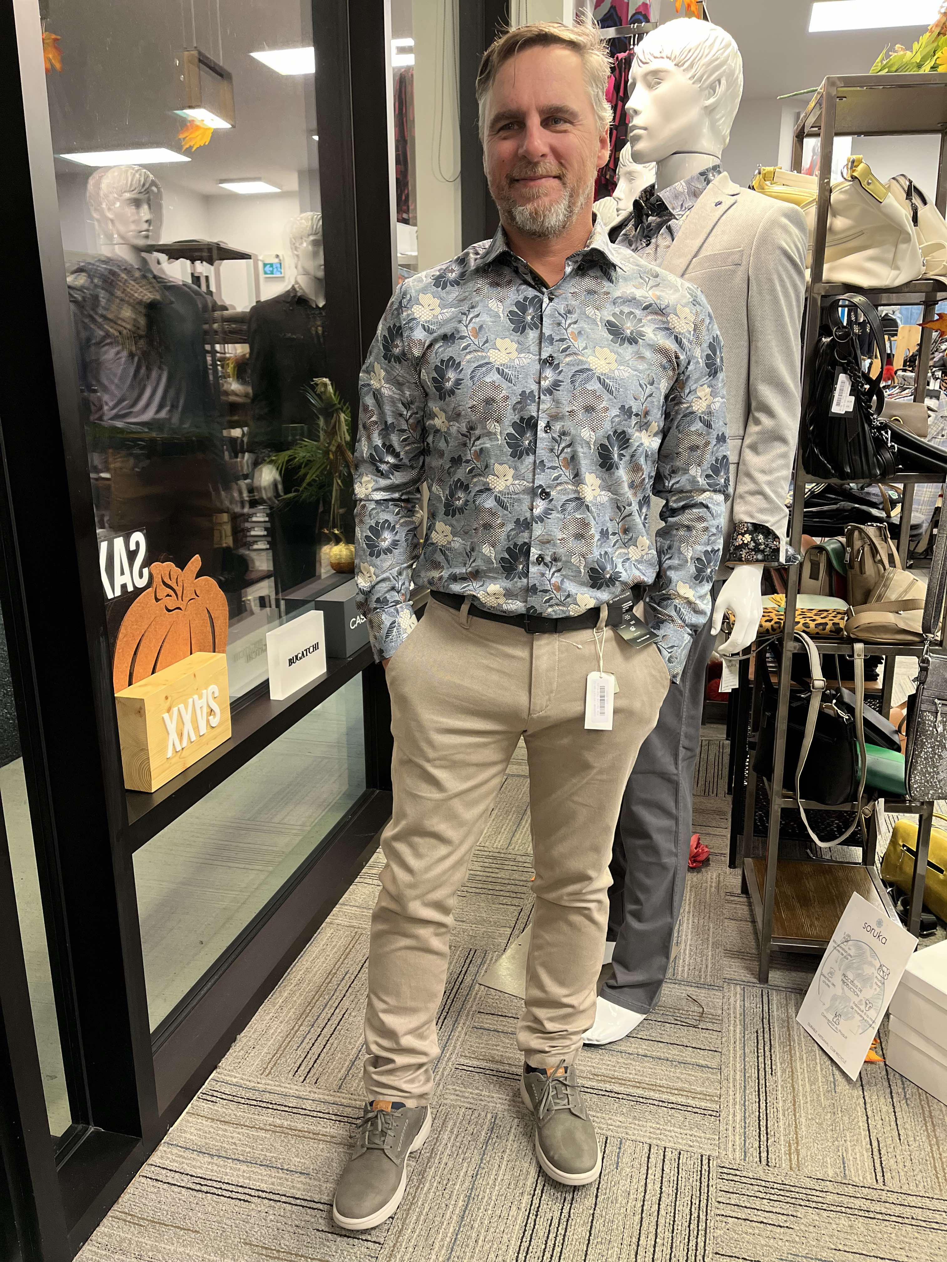MR SMITH chemise manche longue grise fleurs