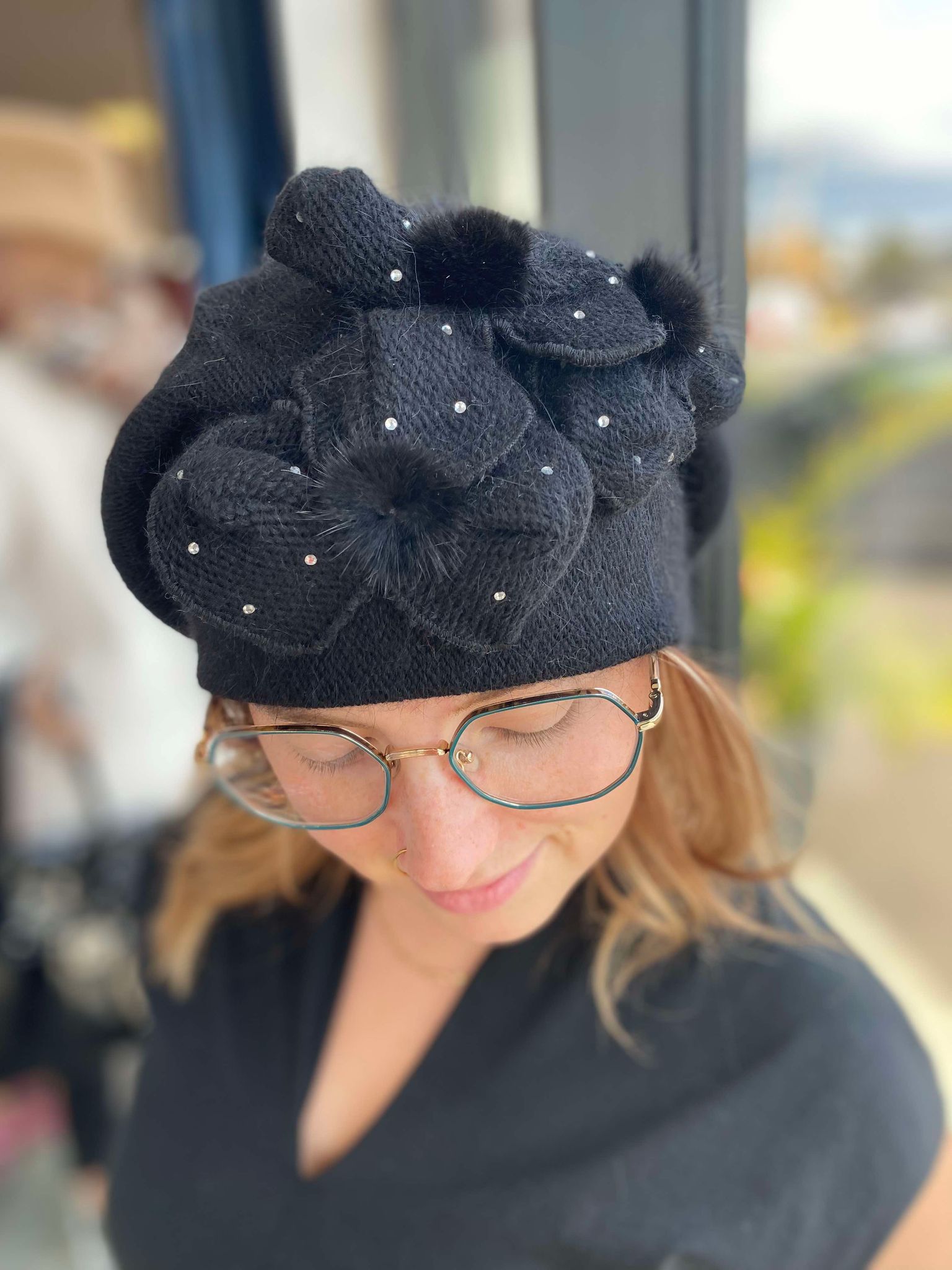 KAMEA beret noir pour femme cindy