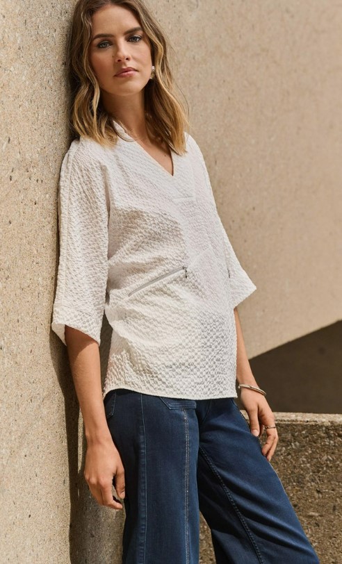 Joseph Ribkoff Haut Seersucker à silhouette Boxy asymétrique