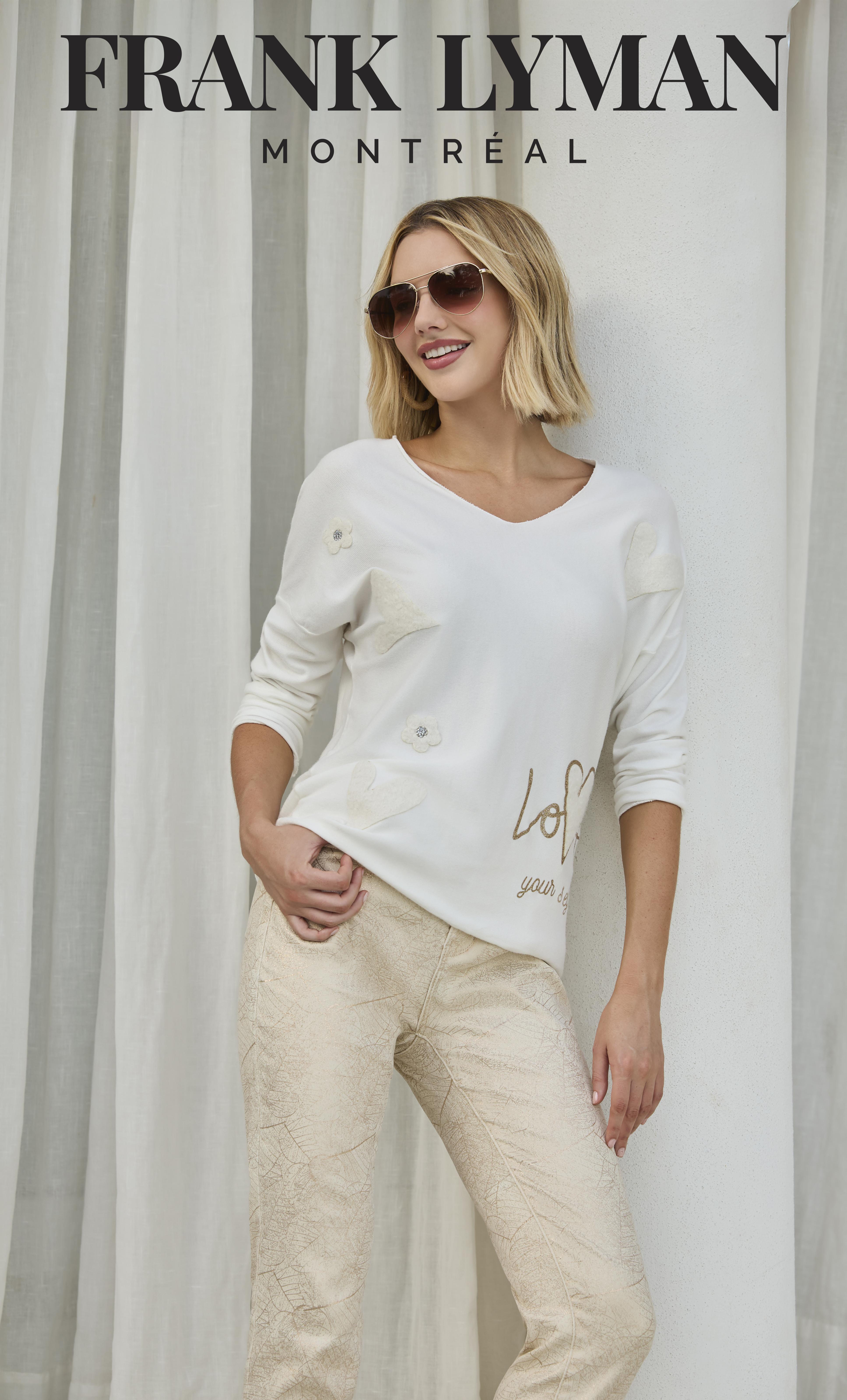 Frank Lyman Tricot manche longue col v avec coeurs