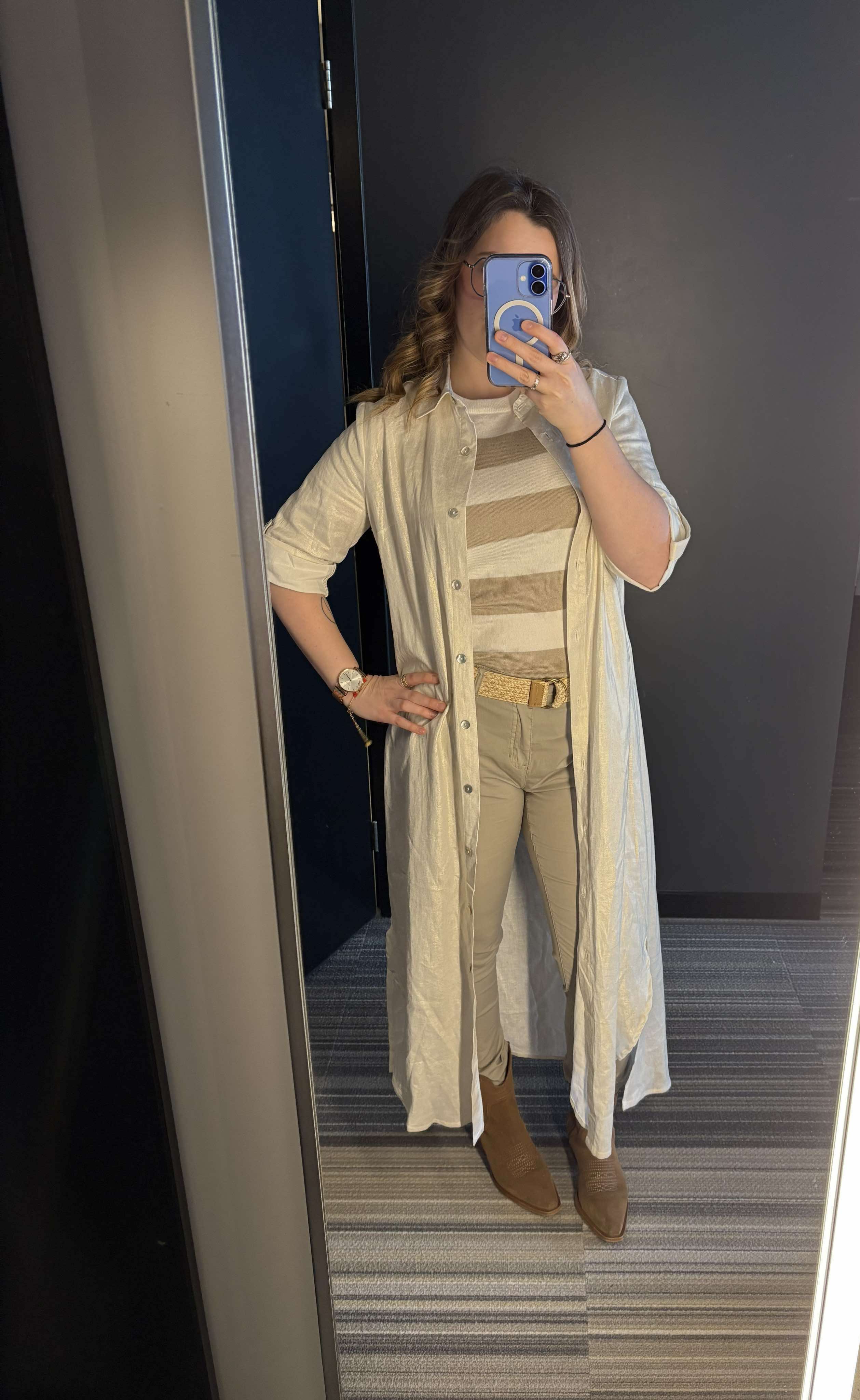 CHARLIE B SLIM PANTS LEG WITH BELT GREIGE