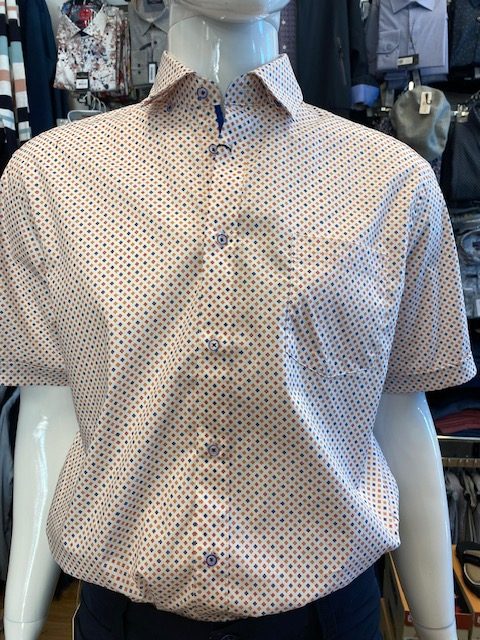 Modango Chemise manche courte avec poche fond blanc motifs multicolores