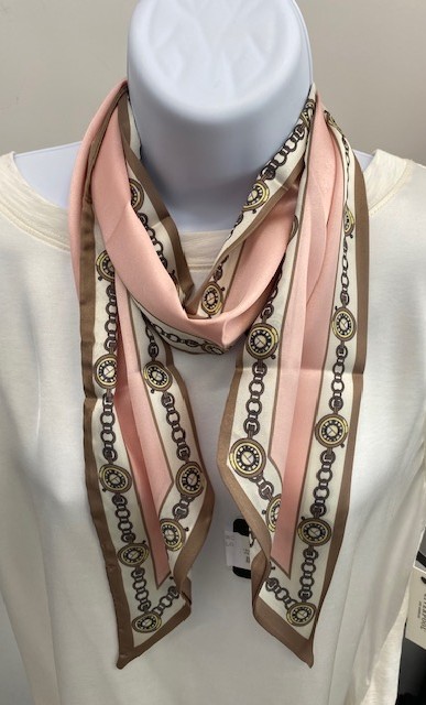 Tom & Eva Foulard long étroit rose et brun motifs chaines