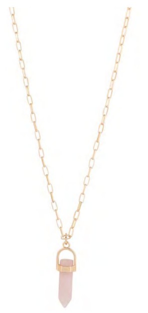 Merx Chaine longue or avec pendentif long en pierre rose