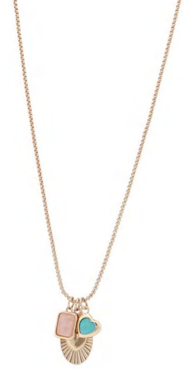 Merx Chaine longue or avec 3 pendentifs