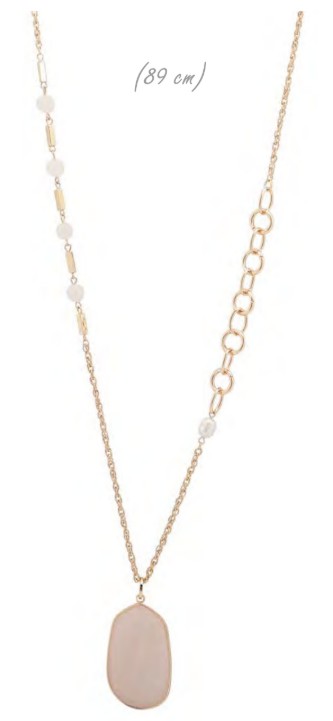 Merx Chaine longue or avec pendentif ovale en pierre rose