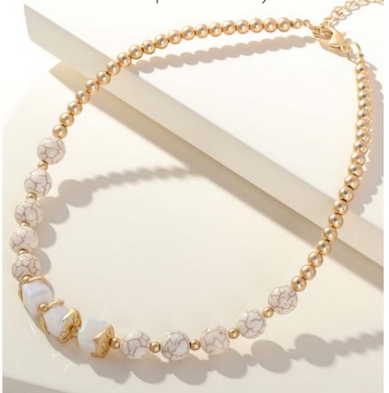 Merx Collier billes dorées et grosses billes beiges