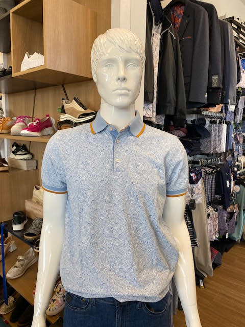 Ethnic Blue Polo fleuri bleu avec contour orangé