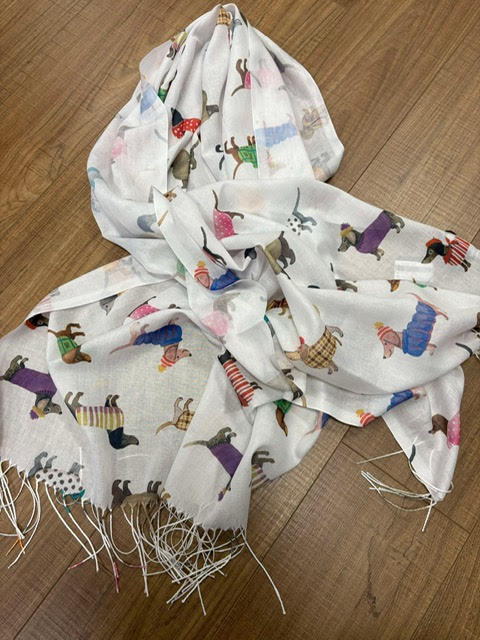 Tom & Eva Foulard blanc avec teckels