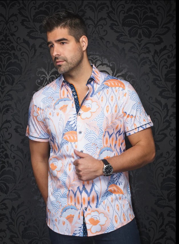 Au Noir Kyle Chemise manche courte tons de orange