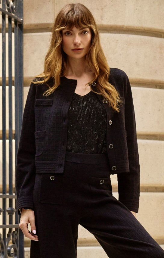 Joseph Ribkoff Blouson boutonné à col ras du cou en tricot