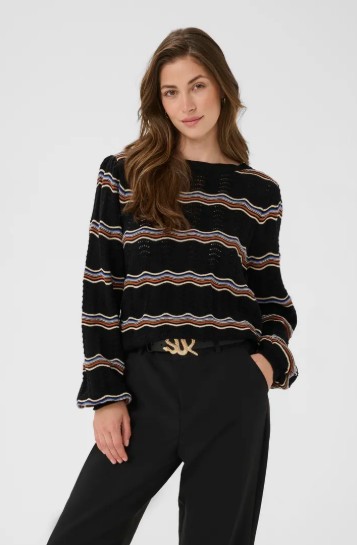 Cream Wacy tricot fin rayé
