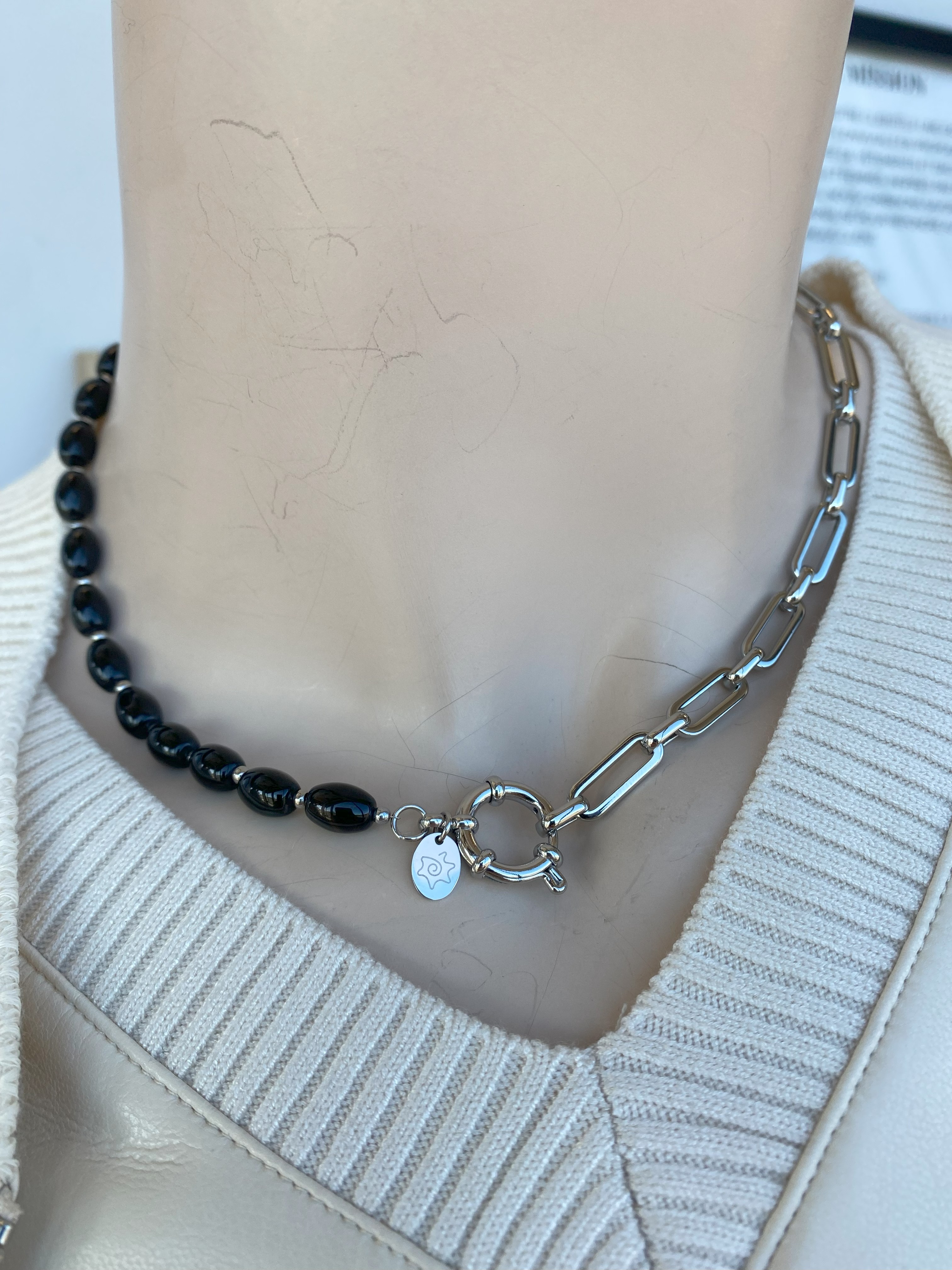 Caracol chaine maille et billes de verre en acier inoxydable