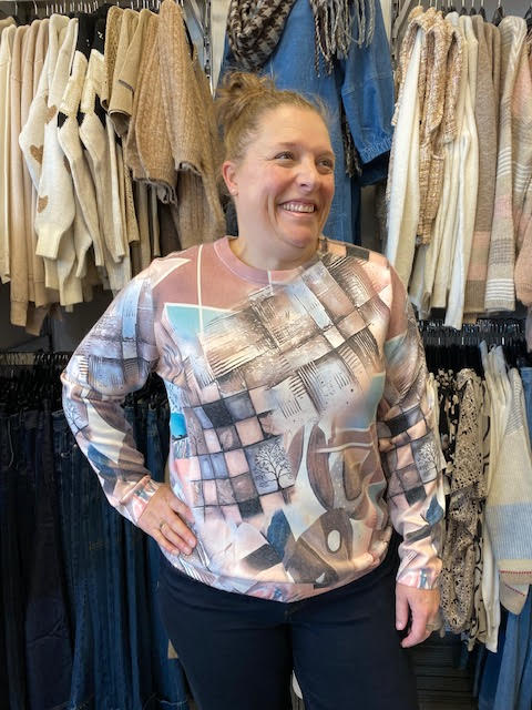 Moffi Chandail manche longue imprimé teintes rosées