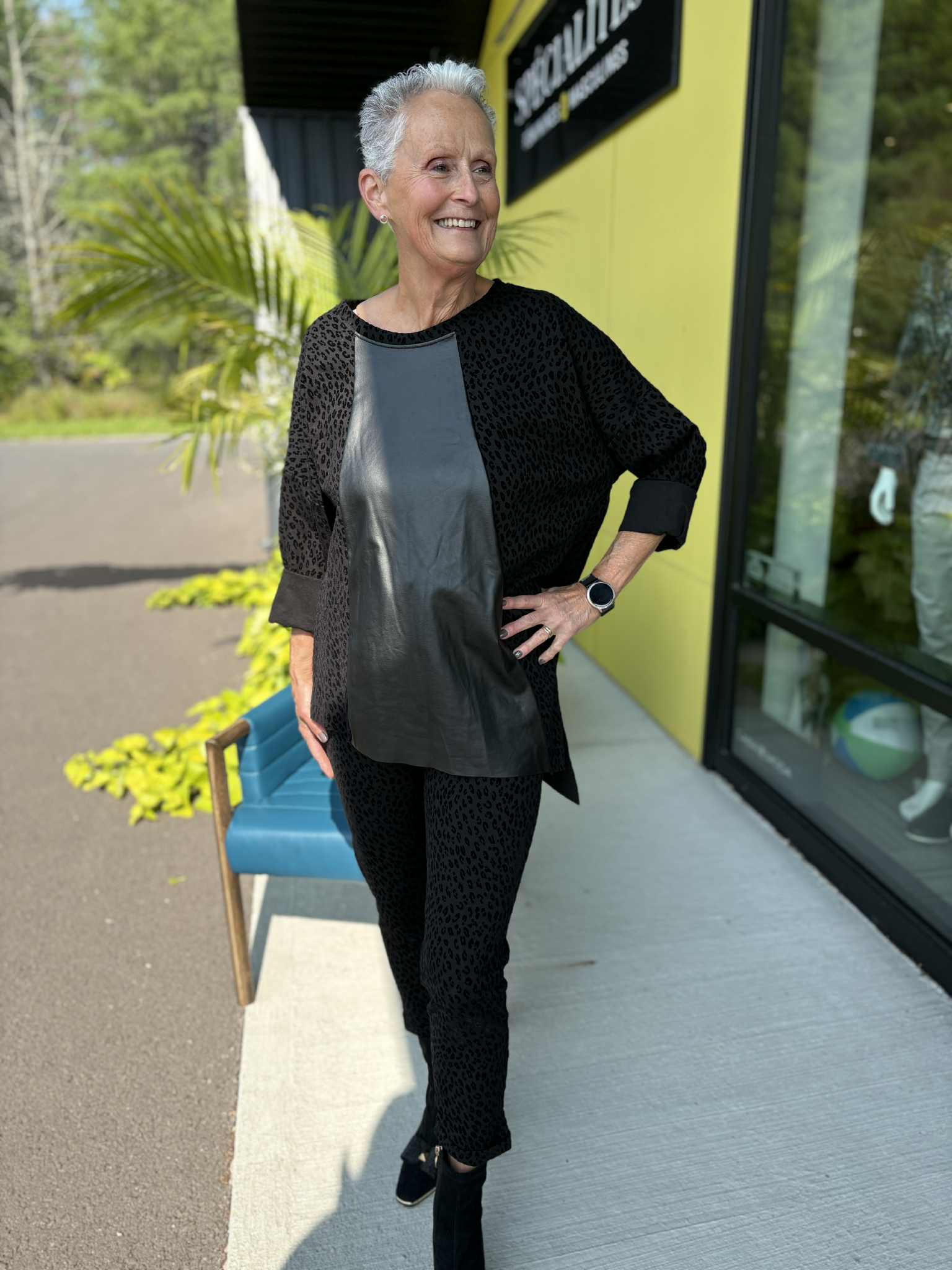 Paolo Tricot Tunique léopard ton sur ton avec faux-cuir