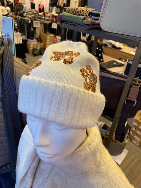 Molly Bracken Tuque en tricot avec fleurs en paillettes (2 couleurs)