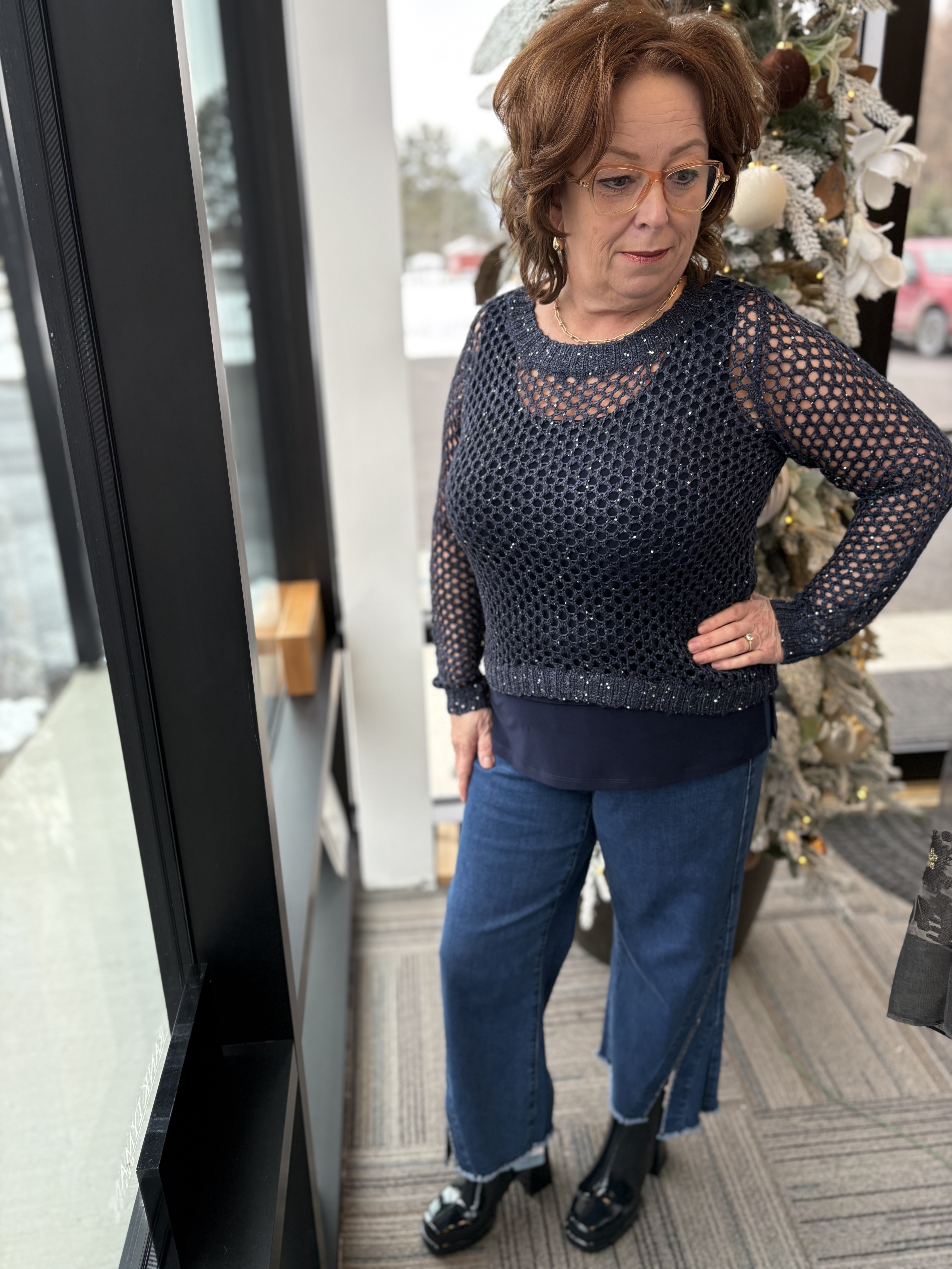 Frank Lyman Tricot ajouré avec paillettes