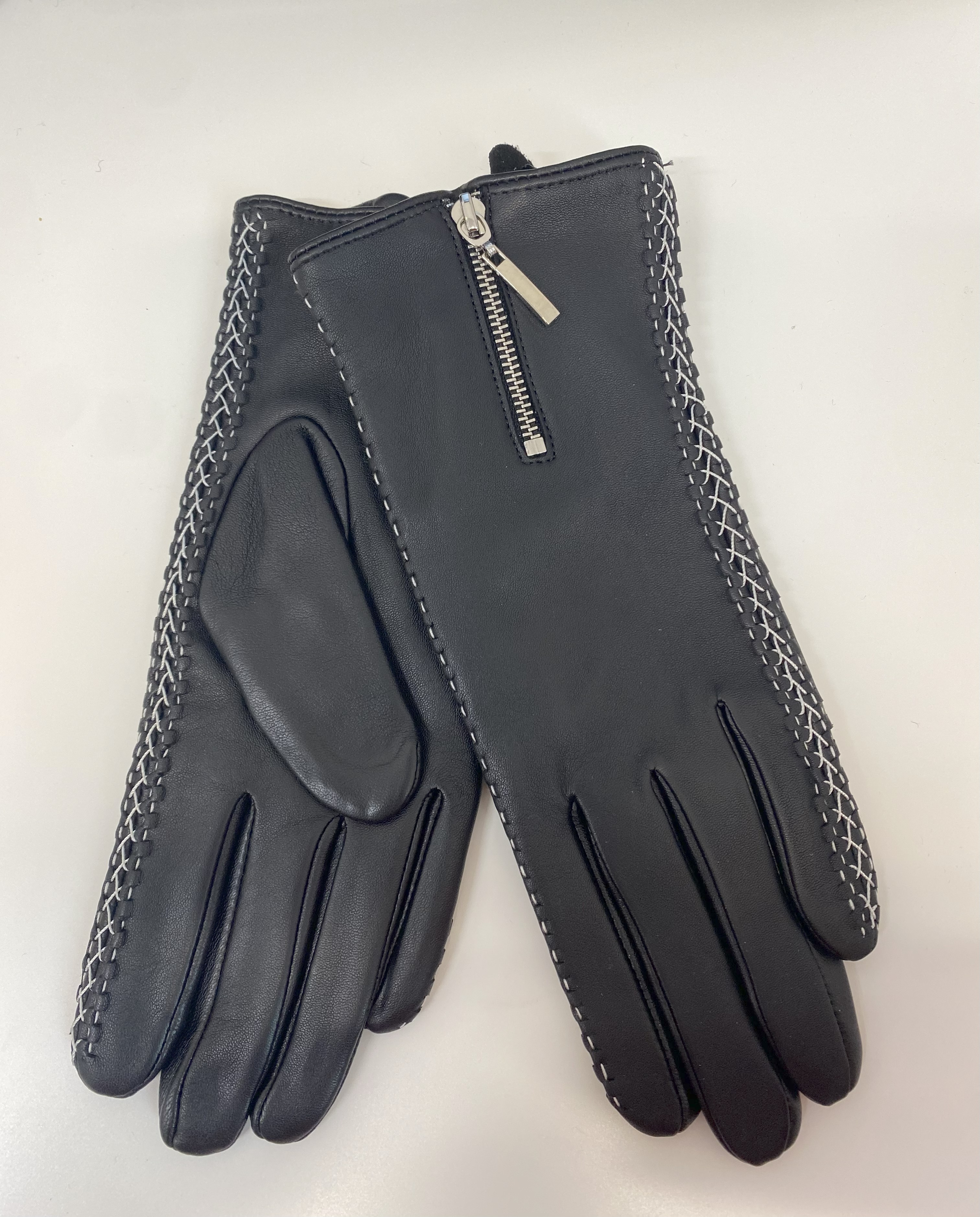 Bédard gant femme cuir agneau demi zip détail crème