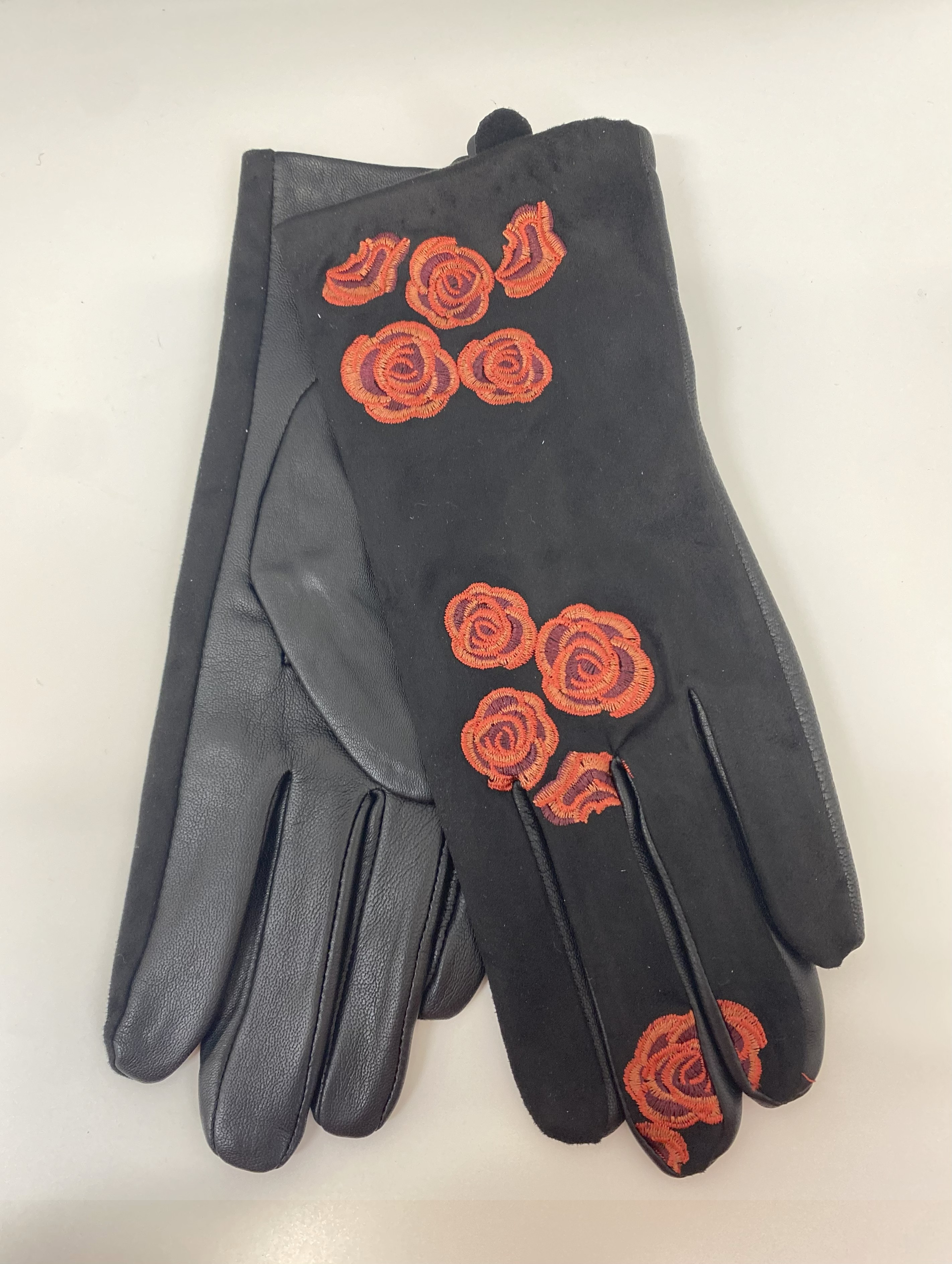 Bédard gant femme cuir agneau rose brodé