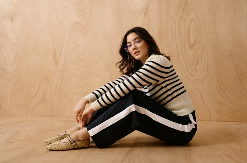 Saint Tropez Oaklynn pantalon jambe large avec bande sur le côté