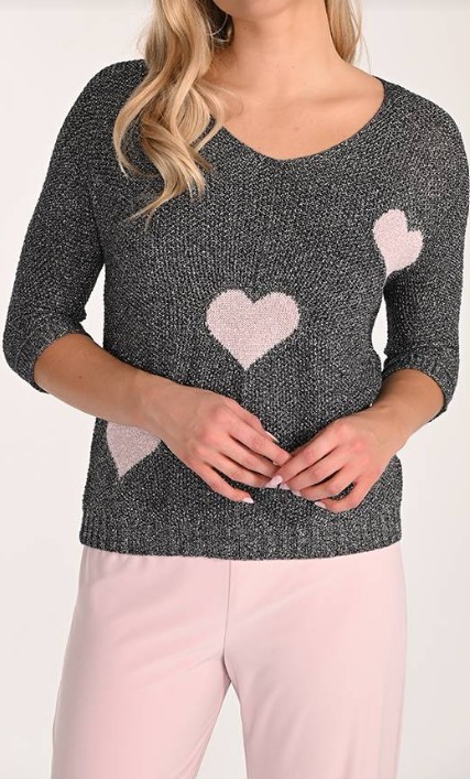 Frank Lyman Tricot marine avec coeurs roses