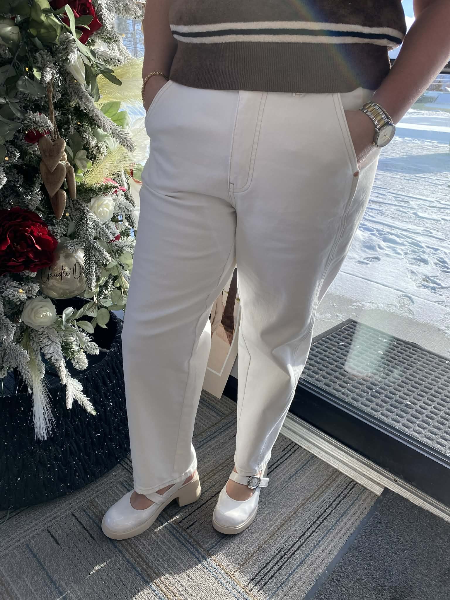 Oui jeans blanc coupe décontractée