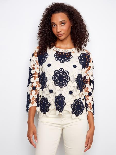 Charlie b blouse manche 3/4 crochet fleurs