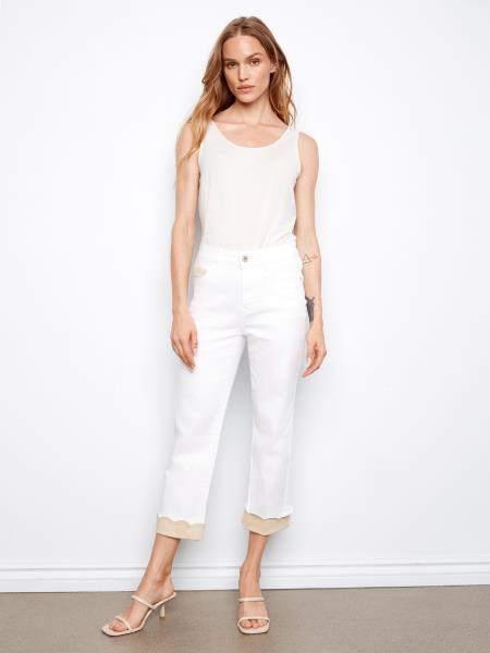 Charlie b pantalon ring spun denim straight leg contrast