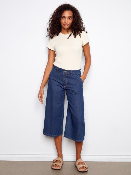 Charlie b pantalon cropped stretch denim palazzo