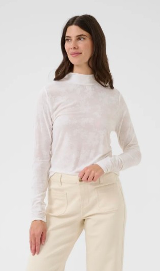 Cream Olive chandail manche longue imprimé ton sur ton petit col montant