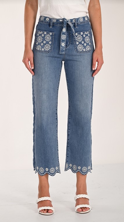 Frank Lyman Jeans 7/8 avec broderies et bas brodé