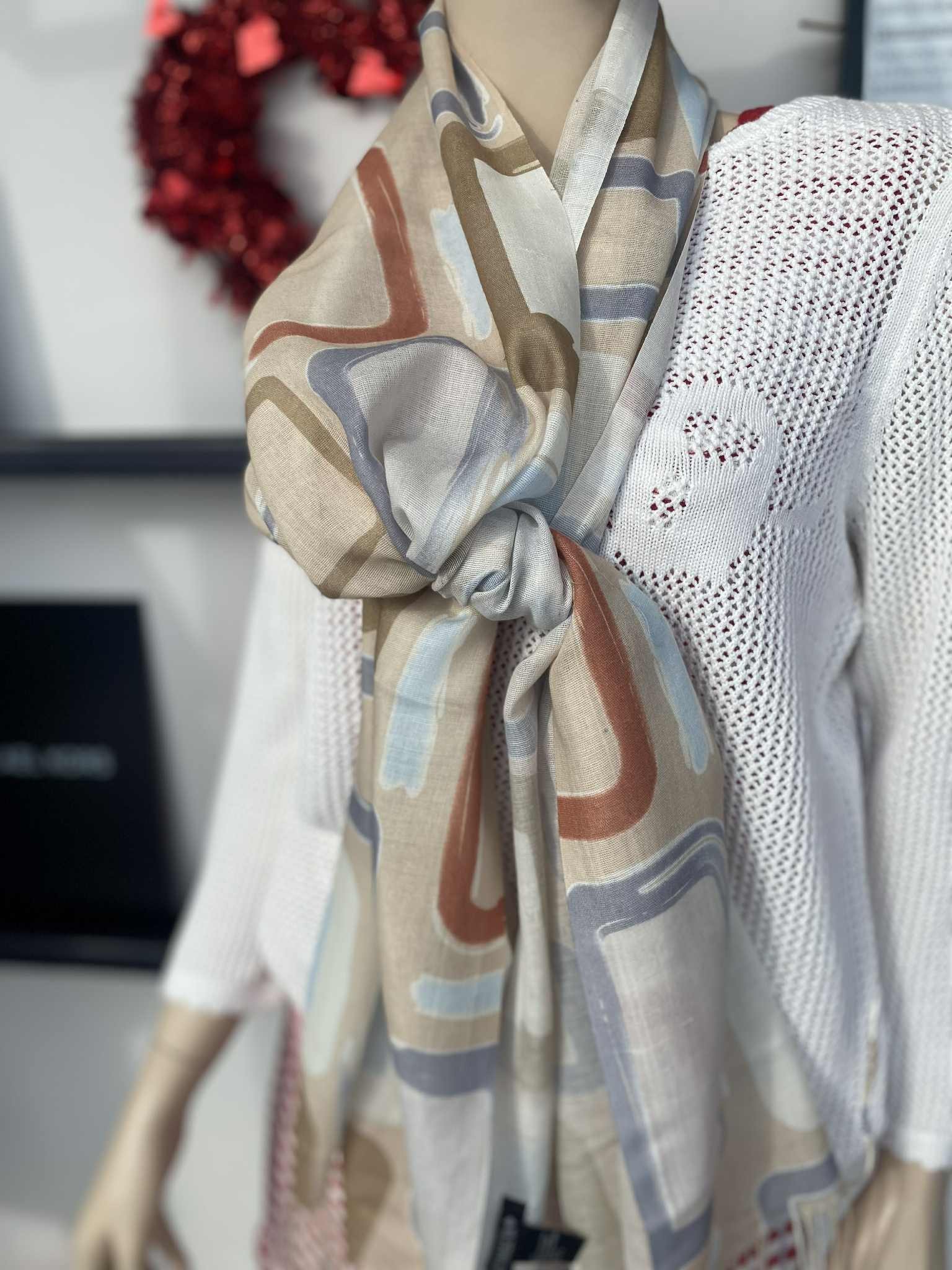 Tom & Eva foulard taupe motif géométrique