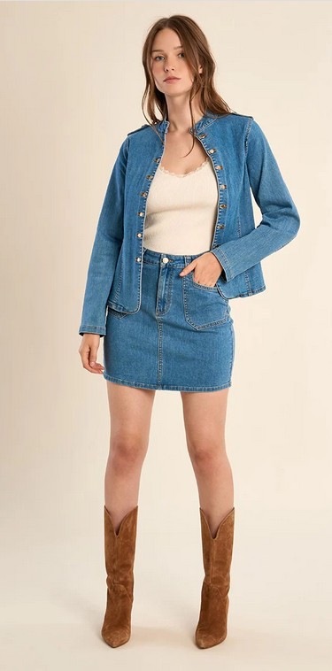 Molly Bracken Veston de jeans style militaire