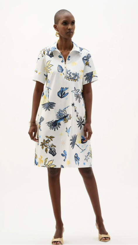 Joseph Ribkoff Robe trapèze en coton extensible à imprimé tropical