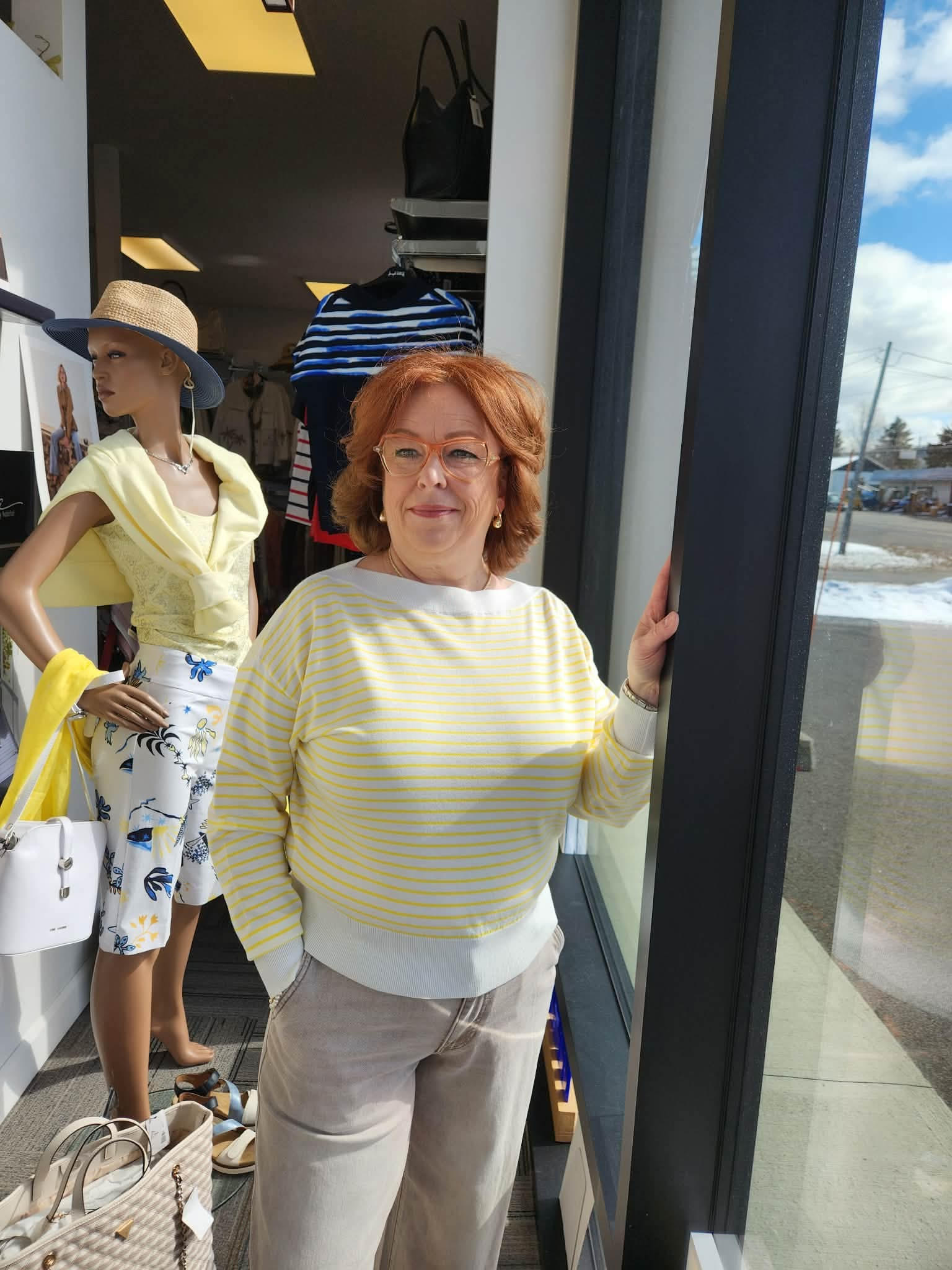 Oui Tricot mince rayé manche longue col bateau
