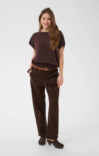 Cream Lorraine pantalon jambe droite en coton avec ceinture